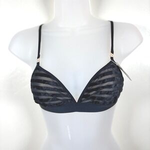 Aerie Triangle Bralette Size Small Black Velvet Stripe‎ Sheer Peekaboo Festival